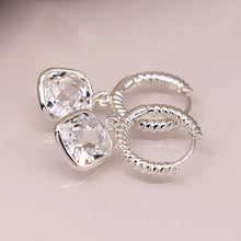 Load image into Gallery viewer, POM Silver Plated Twist Hoop and Crystal Drop Earrings