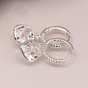 POM Silver Plated Twist Hoop and Crystal Drop Earrings