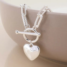 Load image into Gallery viewer, POM Silver Plated Heart &amp; T-Bar Necklace with Twisted Links