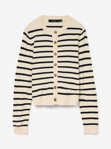 Vero Moda Crew Neck Striped Cardigan - Birch/Black