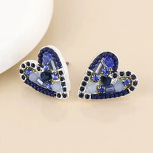Load image into Gallery viewer, POM Silver Plated Blue Mosaic Crystal Heart Earrings