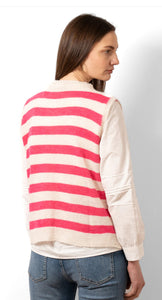 Sophie Wool Blend Round Neck Tank - Cream/Fuchsia Stripe