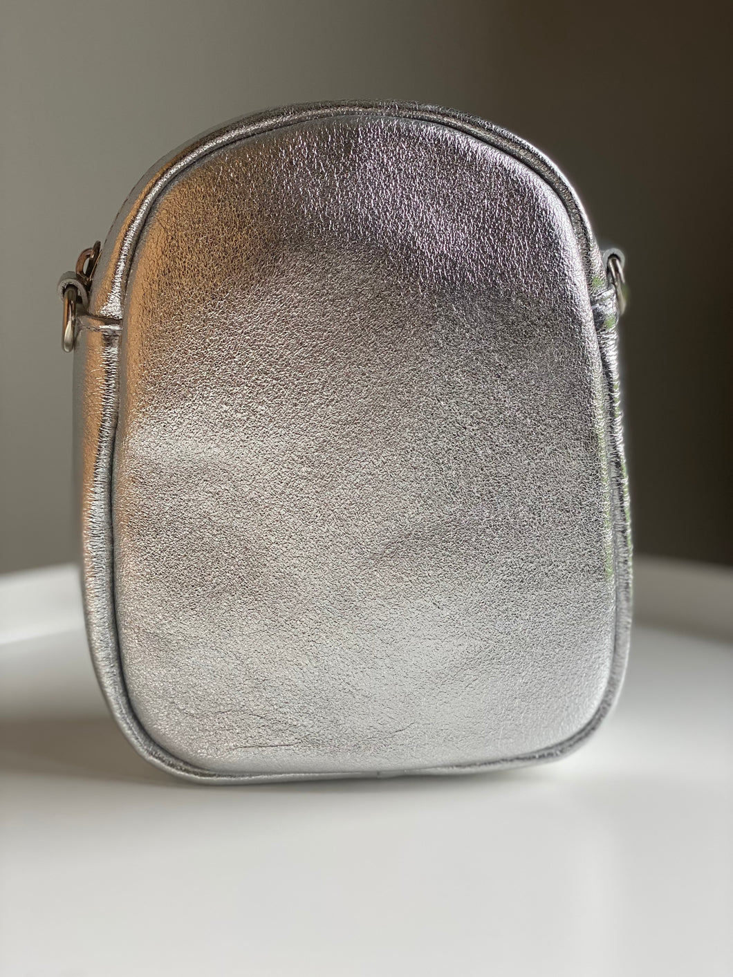 Silver Small Leather Cross Body Bag