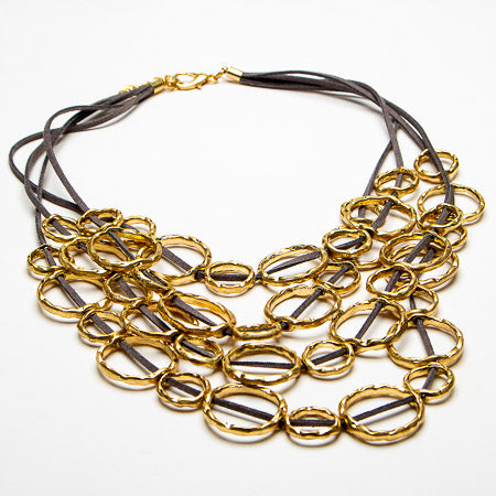 Eliza Gracious Multi Strand Suede Necklace with Gold Rings