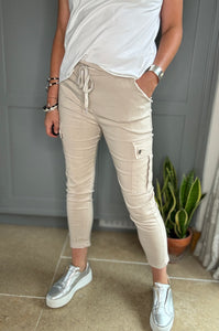 Beige Magic Stretch Cargo Trousers