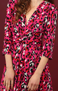 Fuchsia Large Leopard Print Knot Front Dress