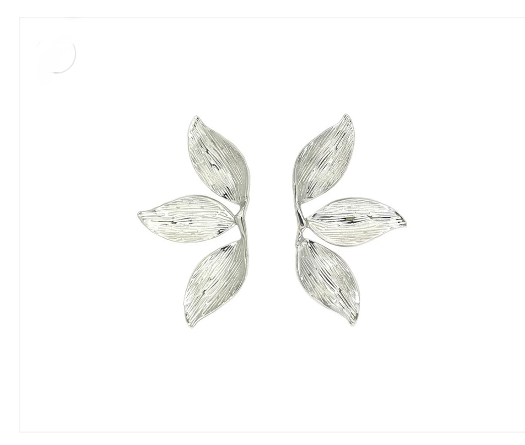 Carved & Textured Brass Leaf Drop Earrings