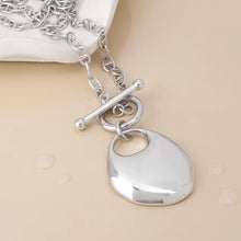 Load image into Gallery viewer, POM Celeste Stainless Steel Platinum Plated Oval Pebble T Bar Necklace