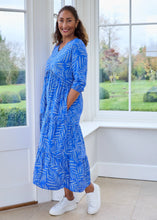 Load image into Gallery viewer, DREAMS Dotty Tropical Palm Tiered Dress - Blue
