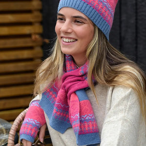 POM Denim Blue & Pink Fair Isle Pull Through Scarf
