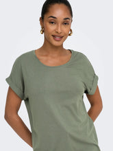 Load image into Gallery viewer, ONLY Short Sleeve Fold Up Cuff T-Shirt - Khaki