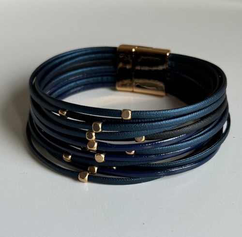 Navy Blue Multi Layered Faux Leather Cuff