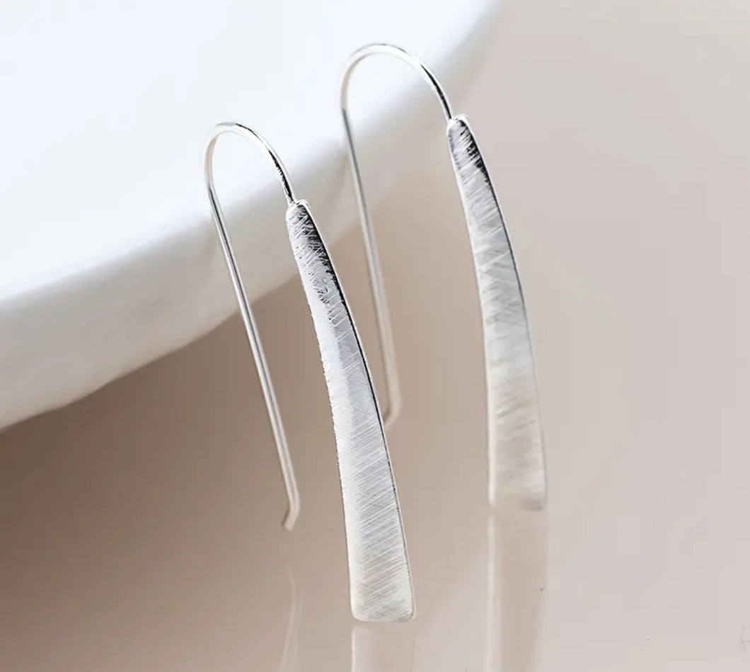 POM Silver Plated Brushed Trim-Edge Drop Earrings