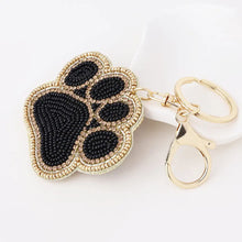Load image into Gallery viewer, POM Joy Black &amp; Gold Pawprint Bag Charm/Keyring