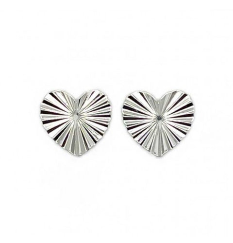 Shiny Texture Heart Stud Earrings - Silver