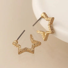 Load image into Gallery viewer, POM Golden Textured Star Hoop Earrings