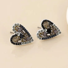 Load image into Gallery viewer, POM Silver Plated Black &amp; Bronze Mosaic Crystal Heart Earrings