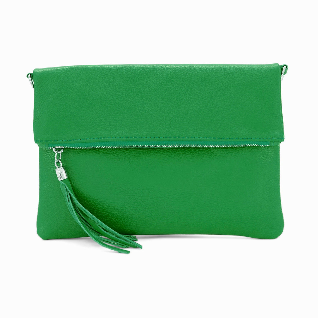 Green Leather Fold Over Clutch Bag