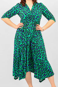 Bright Green Animal Print Knot Front Dress