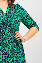 Load image into Gallery viewer, Bright Green Animal Print Knot Front Dress