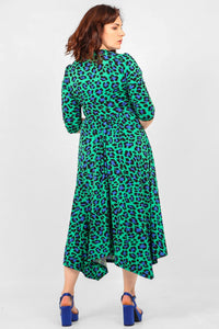 Bright Green Animal Print Knot Front Dress