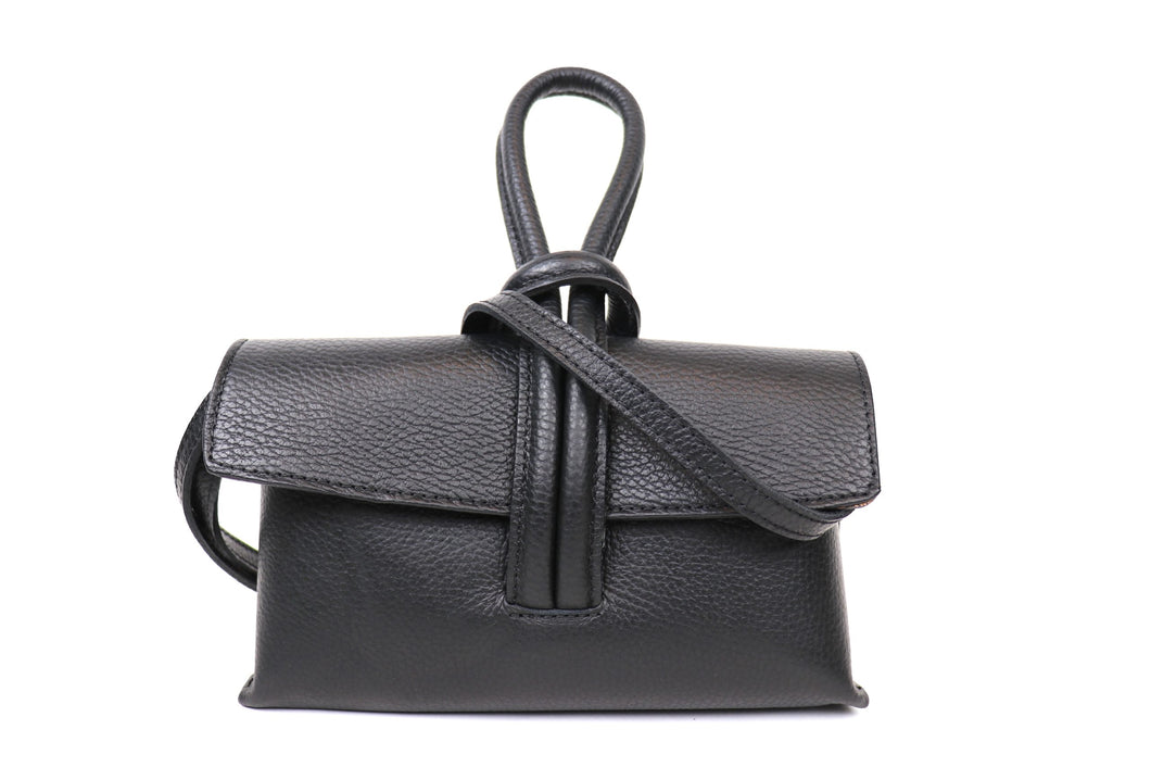 Black Leather Loop Handle Bag