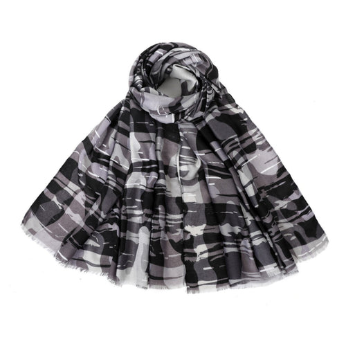 Grey & Black Camouflage Print Scarf