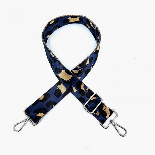 Navy Leopard Print Bag Strap