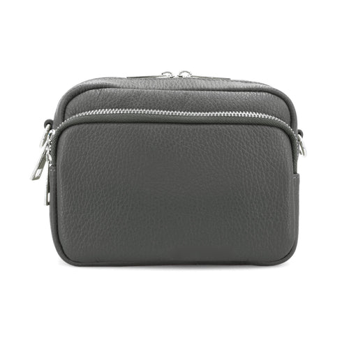 Dark Grey Double Zip Leather Bag