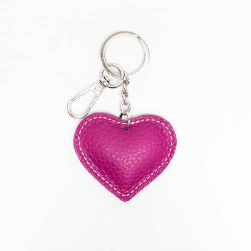 Hot Pink Leather Heart Keyring