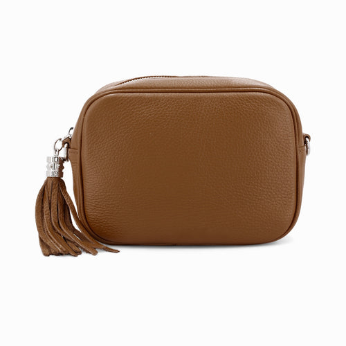 Dark Tan Leather Cross Body Camera Bag