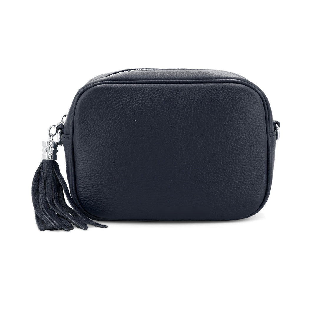 Navy Leather Camera Cross Body Bag