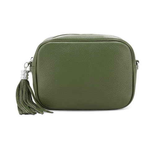 Khaki Leather Cross Body Camera Bag