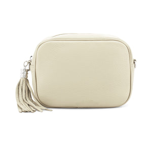 Cream Leather Cross Body Camera Bag