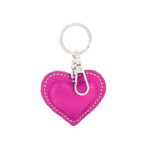 Metallic Pink Leather Heart Keyring