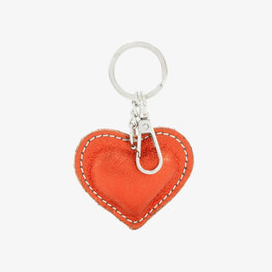 Metallic Orange Leather Heart Keyring