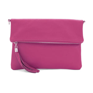 Bright Pink Leather Fold Over Clutch Bag