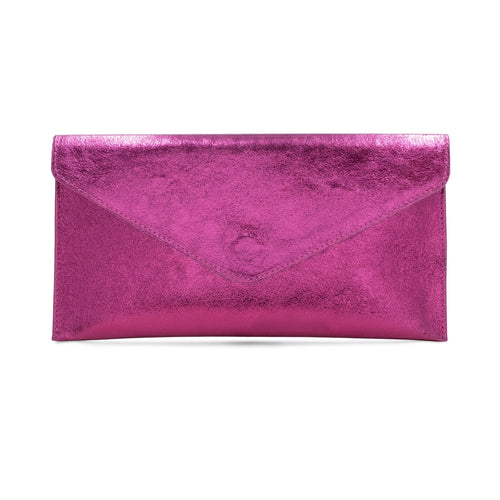 Pink Metallic Leather Clutch Bag