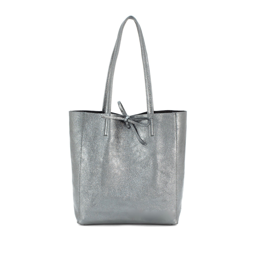 Pewter Small Leather Shopper