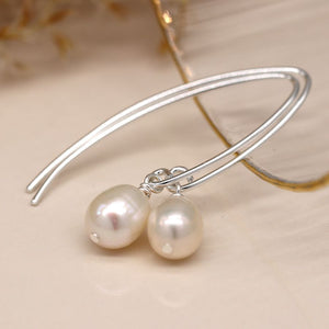 Sterling Silver Marquis & Pearl Drop Earrings