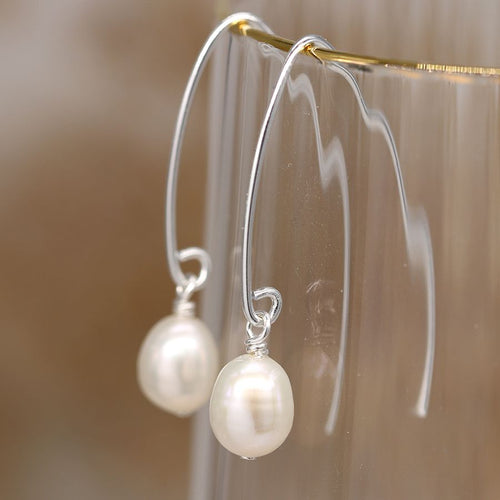 Sterling Silver Marquis & Pearl Drop Earrings