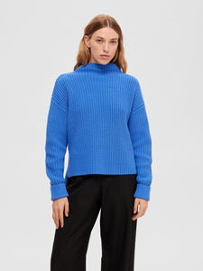 Selected Femme Blue Ribbed Cotton Rich Jumper