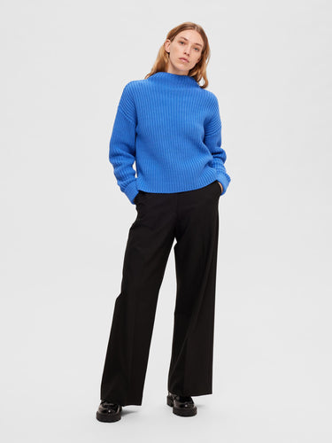 Selected Femme Blue Ribbed Cotton Rich Jumper