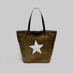 Made in Italy Suede Leather Chocolate Star Shopper