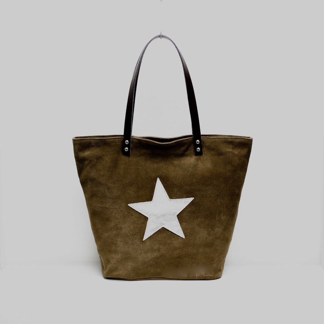 Made in Italy Suede Leather Chocolate Star Shopper