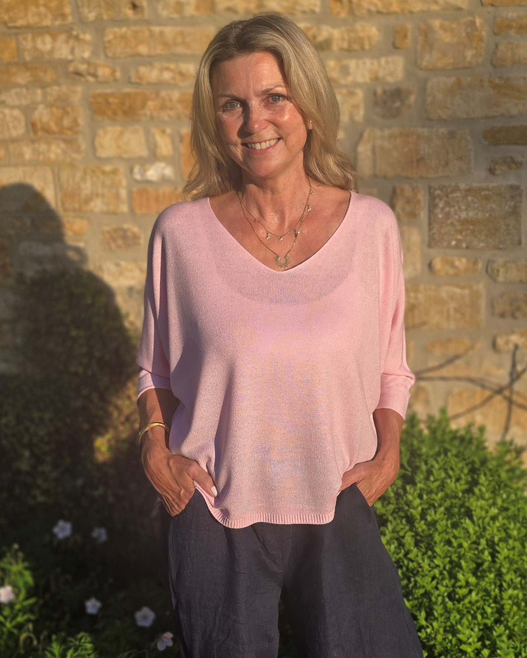 Cadenza Italy Summer Knitted Top - Pale Pink