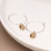 Load image into Gallery viewer, POM Silver Plated Beaten Hoop Earrings with Gold Drops