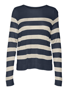 Vero Moda Fine Knit Navy & Birch Big Stripe Jumper