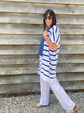 Load image into Gallery viewer, White &amp; Navy Striped Lightweight Cardigan