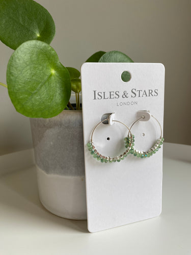 Green Glass Bead Hoop Earrings